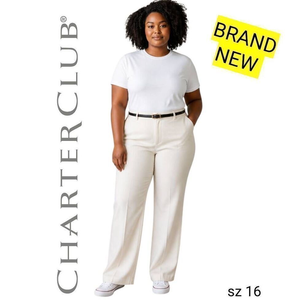 Charter Club NEW Cream Off White Classic Trousers with Belt ❤️ FREE SHIPPING ❤️